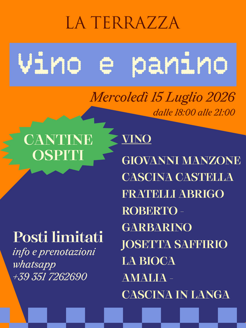 Vino&Panino X Rossese Bianco | Mercoledì 15 Luglio 2026 18-21