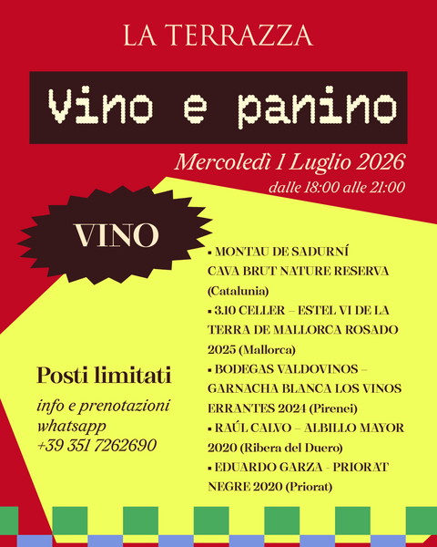 Vino&Panino Notte Spagnola | Mercoledì 1 Luglio 2026 dalle ore 18:00